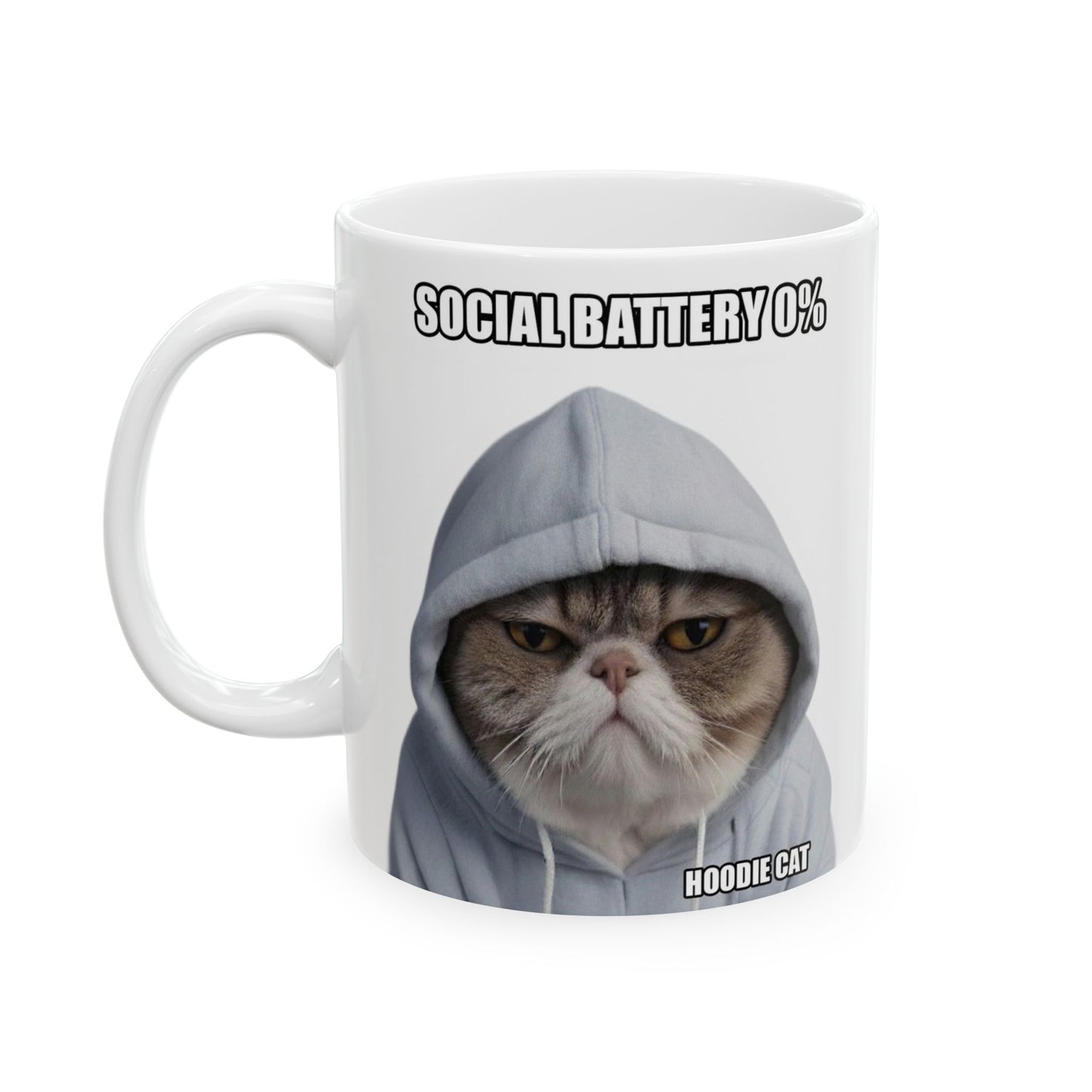 Hoodie Cat Mug – Social Battery 0%