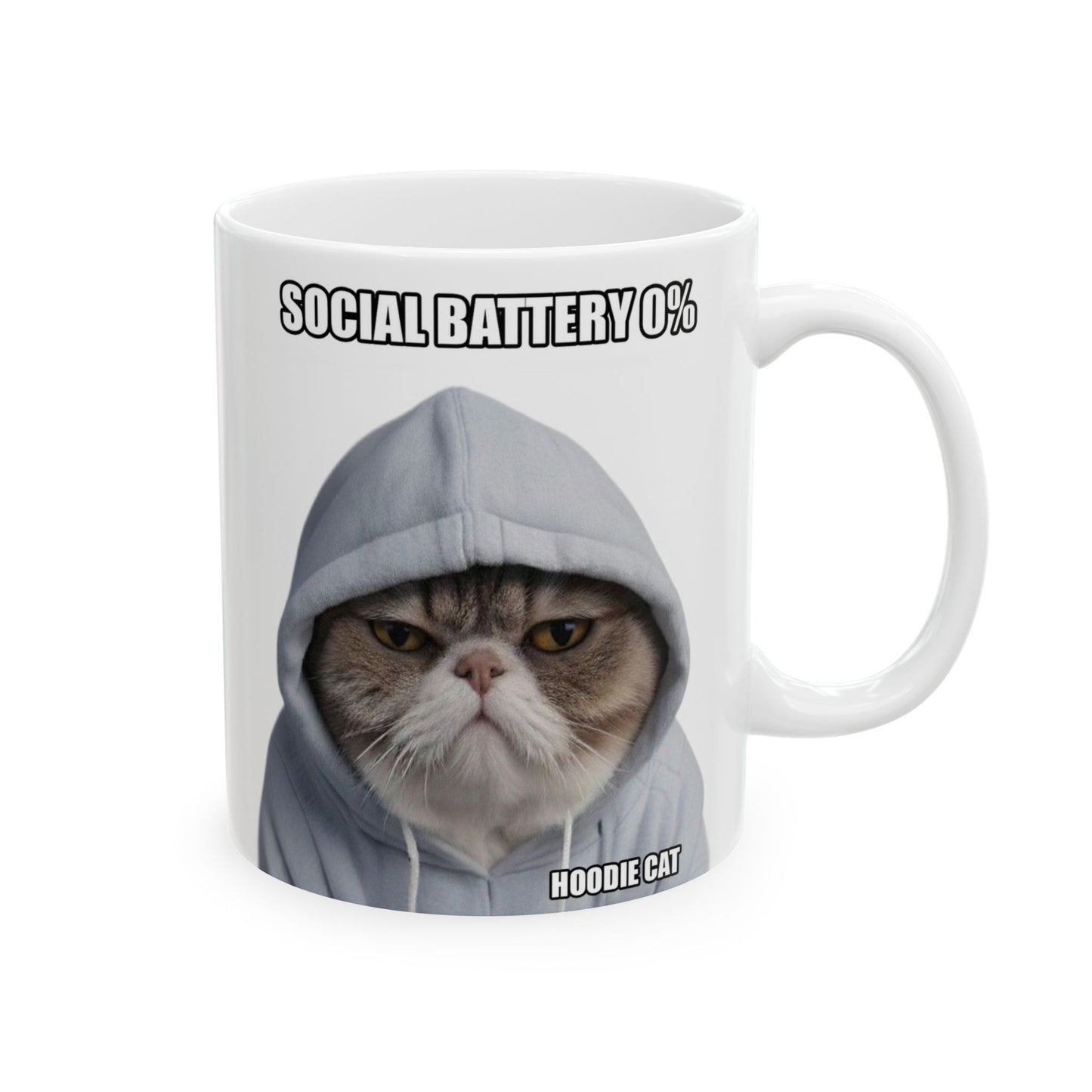 Hoodie Cat Mug – Social Battery 0%